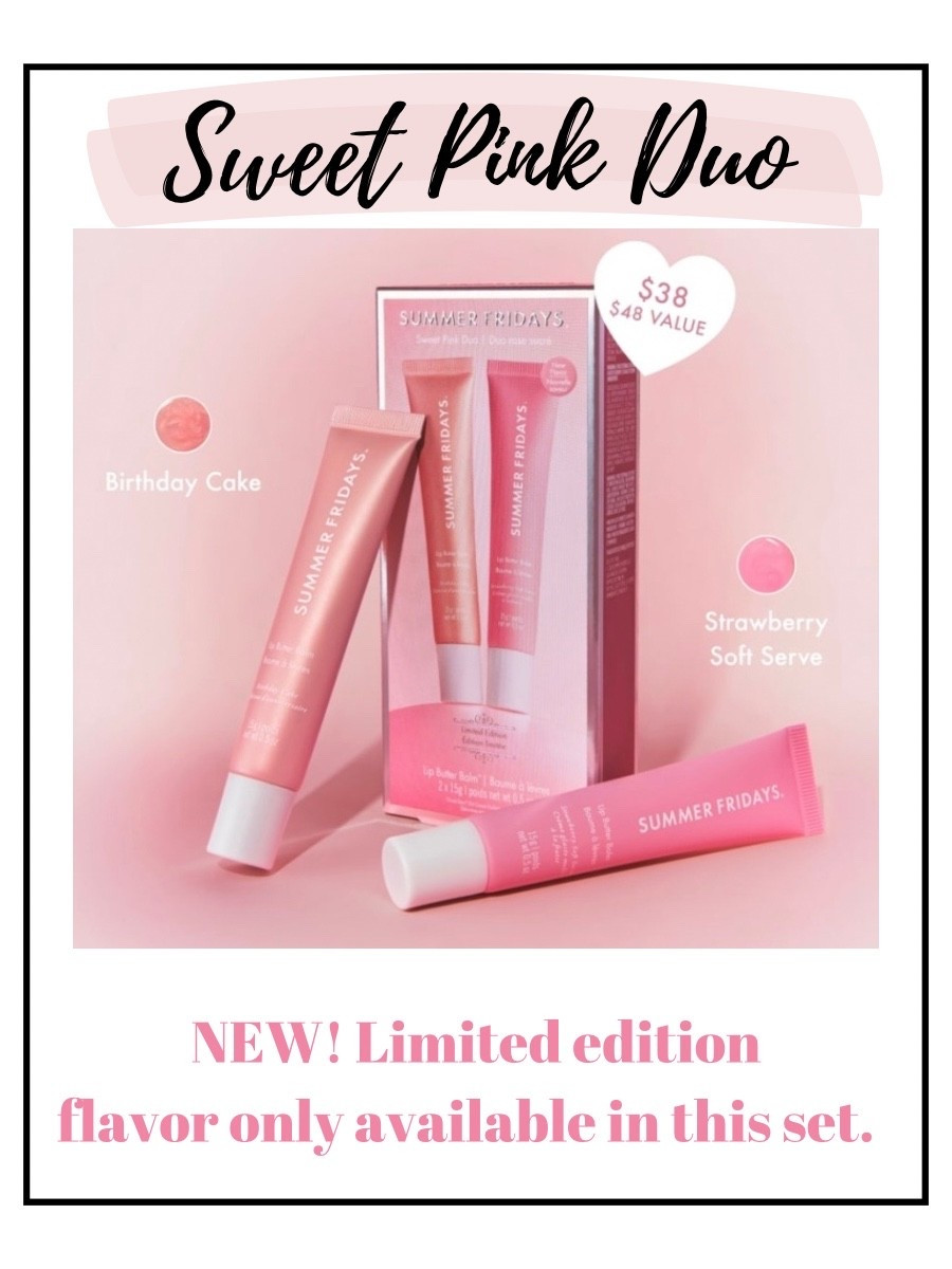 Summer Fridays

NEW + limited edition 💗
This Sweet Pink Duo includes an exclusive flavor you won’t find anywhere else—and it’s already giving perfect gift energy.
Think: Valentine’s Day, Easter baskets, spring baskets, or just because.

limited edition beauty gift
Summer Fridays
Gift for Her 
Valentine’s Day beauty gift
pink beauty products
giftable beauty sets
spring beauty essentials
Easter basket ideas for adults
Galentine’s Day gifts
dessert-inspired beauty self-care gift ideas
beauty stocking stuffers

#ValentinesDayGifts
#GalentinesDay
#SpringBeauty
#BeautyGiftIdeas
#LimitedEditionBeauty
#PinkAesthetic
#SelfCareGifts
#LTKBeauty
#GiftableFinds
#EasterBasketIdeas

#LTKselfcare #LTKValentine #LTKBeauty