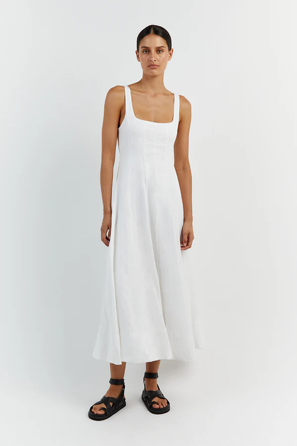 MILAHN WHITE LINEN MIDI DRESS | DISSH