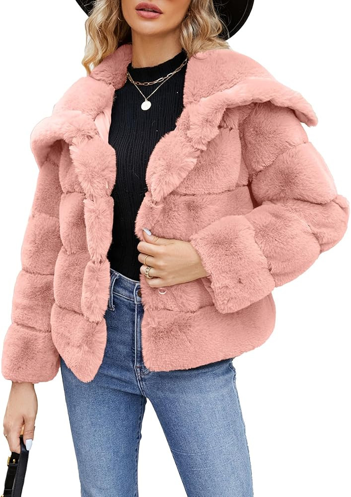 Simplee Apparel Womens Faux Fur Coat Fleece Cropped Jacket Long Sleeve Fur Coats Warm Winter Jack... | Amazon (US)