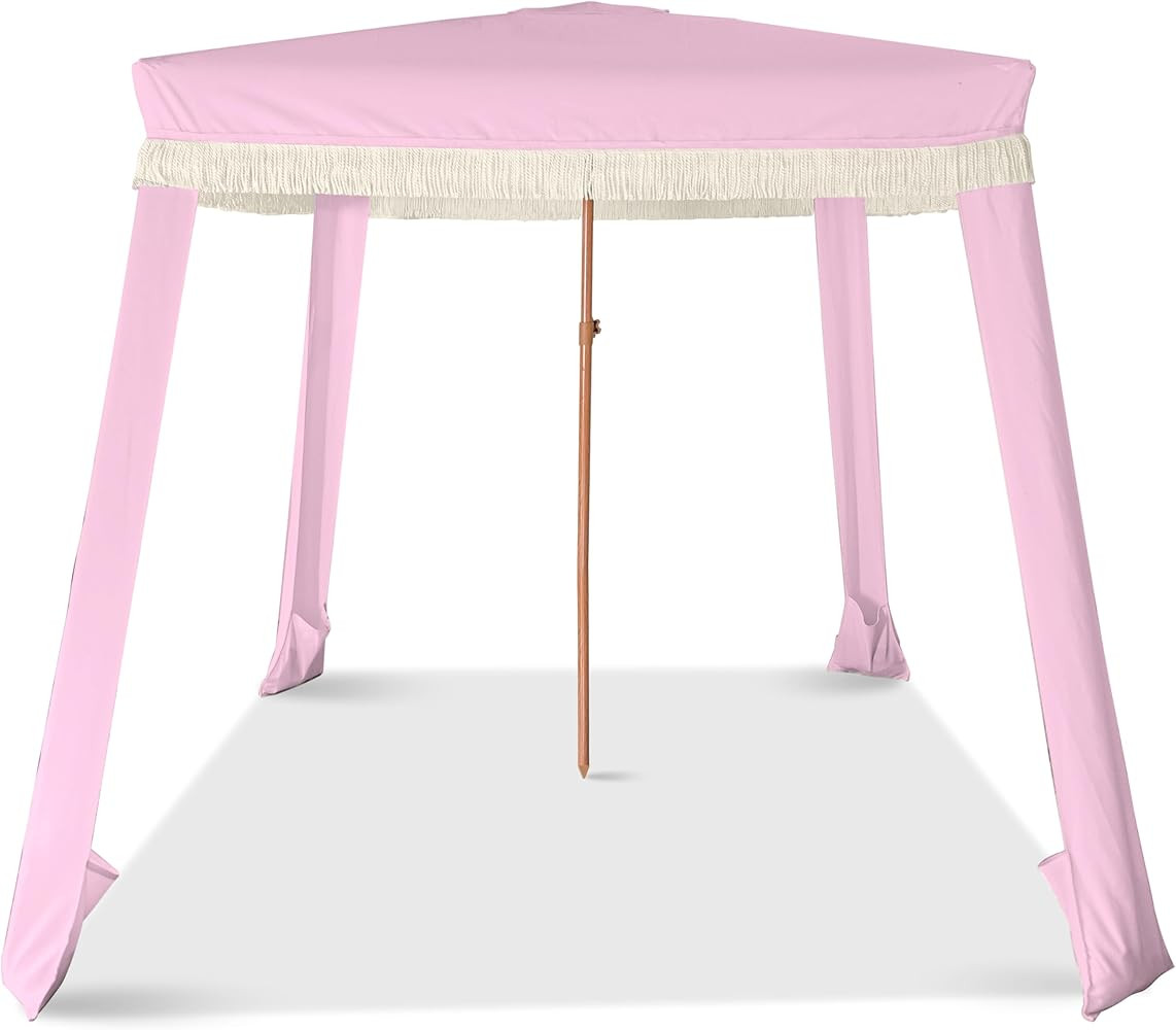 Beach Cabana with Fringe - 6x6 Ft. Boho Beach Canopy Umbrella Tent, Portable Umbrellas for Sand w... | Amazon (US)