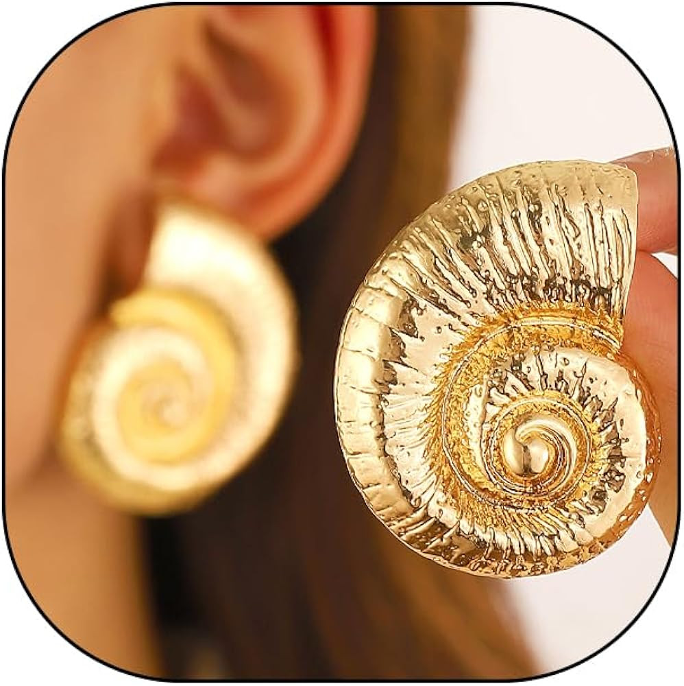 14k Gold Conch Statement Earrings for Women,Silver Geometric Texture Spiral Earring,Irregular She... | Amazon (US)