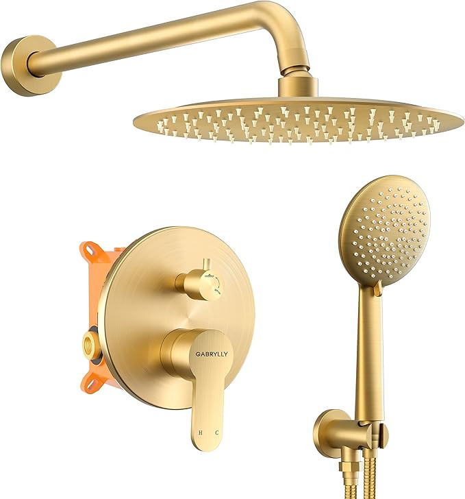 Gabrylly Brushed Gold Shower System, 10 Inch High Pressure Rain Shower Head with handheld Shower ... | Amazon (US)