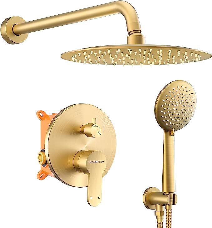 Gabrylly Brushed Gold Shower System, 10 Inch High Pressure Rain Shower Head with handheld Shower ... | Amazon (US)