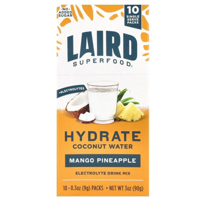 Laird Superfood Hydrate Coconut Water, Electrolyte Drink Mix, Mango Pineapple, 10 Single Serve Packs, 0.3 oz (9 g) Each | Target