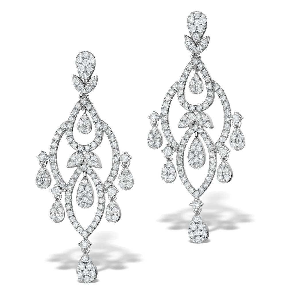 Pyrus Lab Diamond Drop Chandelier Earrings 5ct in 9K White Gold | The Diamond Store