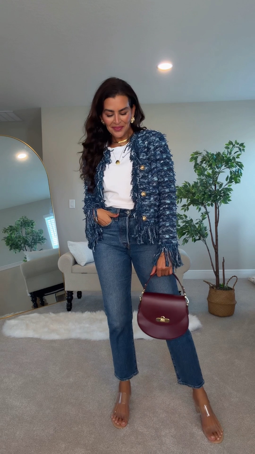 All sizing details ⬇️ size 27x 28 in @levi 
Size S in fringe jacket from @benaarla
Size s in white statement top.
Size 6 in white silk pants.
Size s in black pants

#LTKNYFW #LTKOver40 #LTKSeasonal