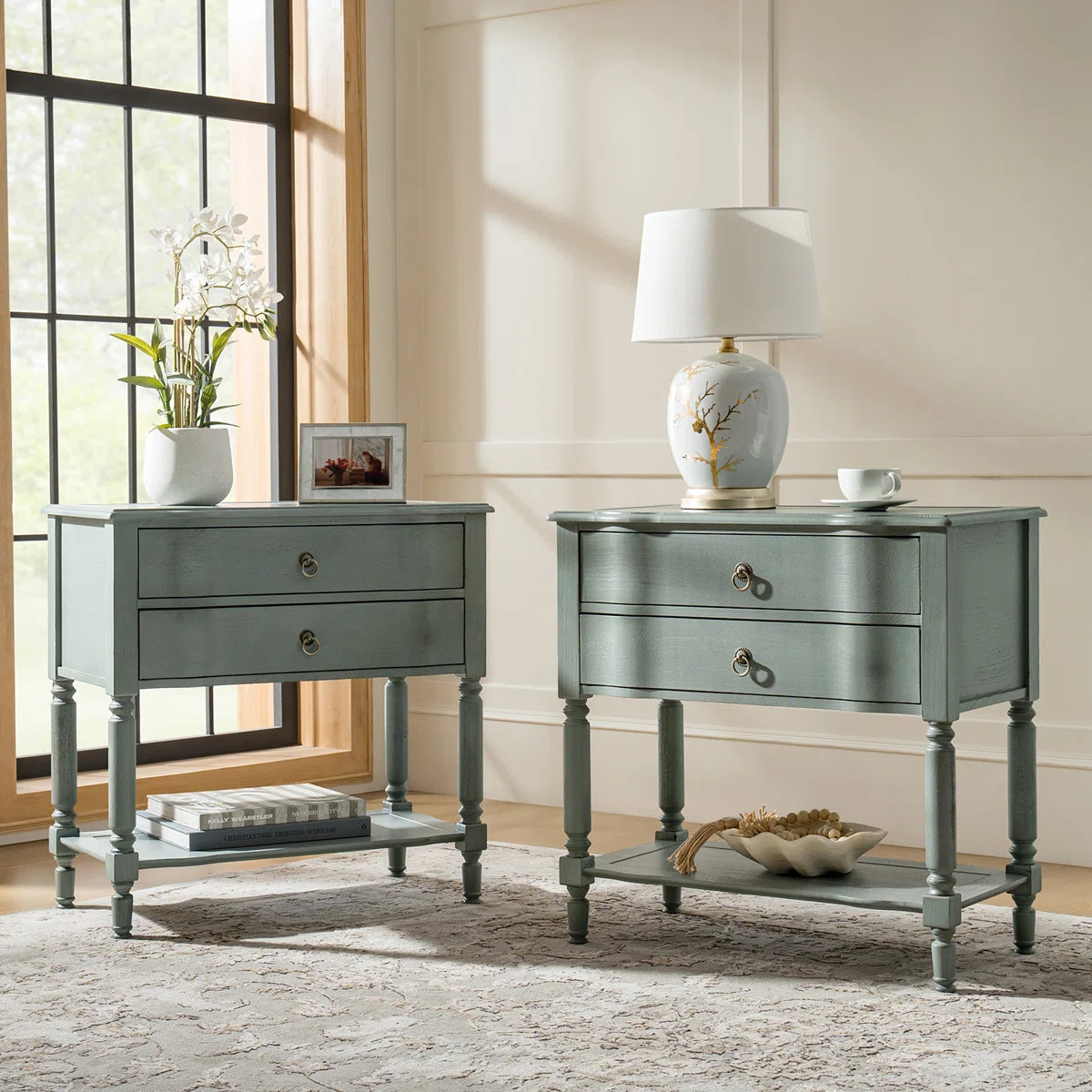 Sessoms Transitional 30"W Solid Wood 2-Drawer End Table with Built-in Charging Station (Set of 2) | Wayfair North America