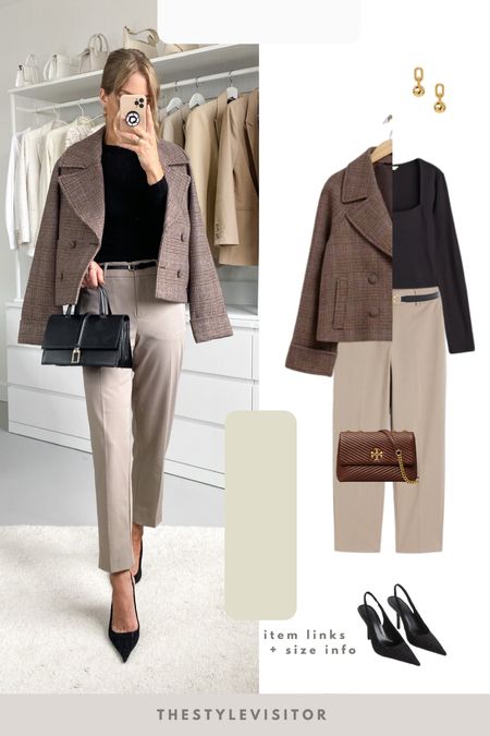 Work outfit wearing neutral pants (tts, could wear size 32), black top (linked kinda similar) and short jacket (34, sized down one size). The hand bag in dark burgundy is on my wishlist 🥺 Read the size guide/size reviews to pick the right size.

Leave a 🖤 to favorite this post and come back later to shop

Work outfit, workwear, office outfit, slingbacks, black sling backs, neutral trousers

#LTKSeasonal #LTKworkwear #LTKstyletip