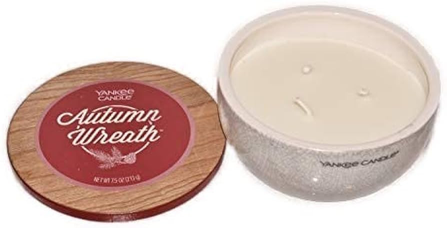 New Yankee Candle Autumn Wreath Reusable Ceramic Bowl Candle & Decorative Wood Lid 3 Wick | Amazon (US)