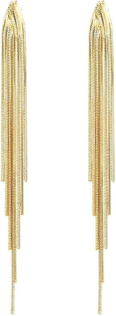 FUTIMELY Long Tassel Dangle Drop Earrings for Woman Teen Girls,Silver/Gold Punk Sleek Metal Chain... | Amazon (US)
