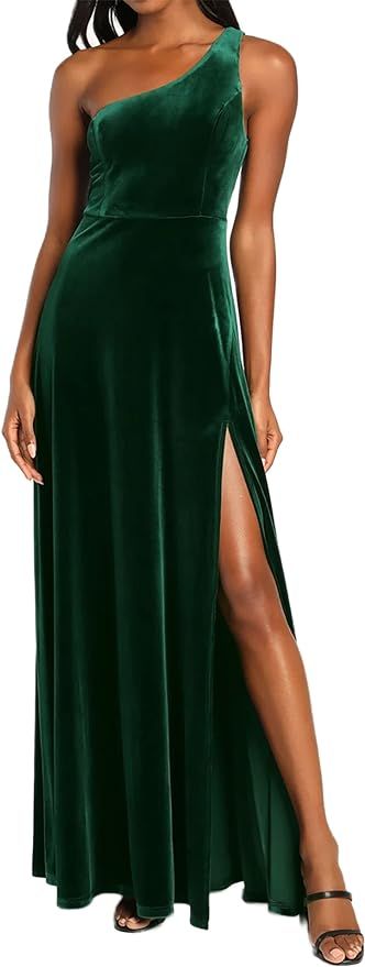 R.Vivimos Womens Velvet Maxi Dress One Shoulder Sleeveless Side Slit Elegant Party Flowy Long Dre... | Amazon (US)