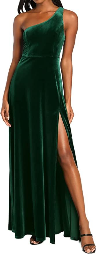 R.Vivimos Womens Velvet Maxi Dress One Shoulder Sleeveless Side Slit Elegant Party Flowy Long Dre... | Amazon (US)