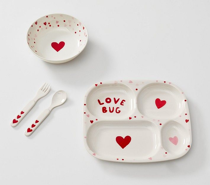 Love Bug Hearts Nursery Feeding Set | Pottery Barn Kids