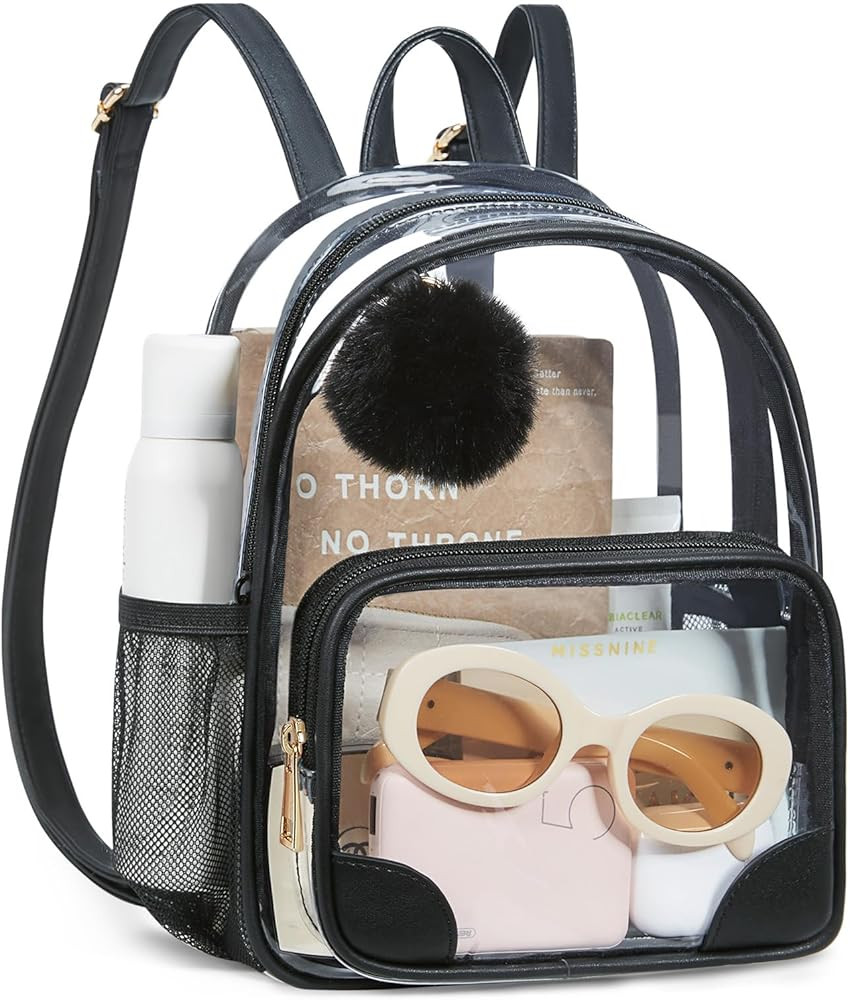 Missnine Anti-theft Clear Backpack, Small Mini Clear Bag for Sport Event Concert with Cute Fur Ba... | Amazon (US)