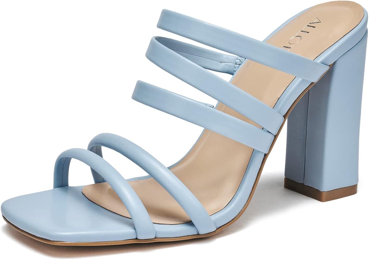 ALLOT Womens Heeled Sandals Strappy Square Open Toe Mid Block Heel Comfy Pump Sandals High Heels ... | Amazon (US)