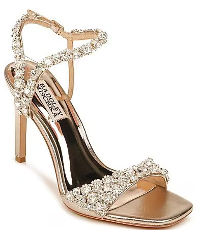 Badgley Mischka Galia Square Toe Crystal Jewel Ornamented Dress Sandals - 9.5 | Dillard's