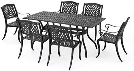 Christopher Knight Home Cayman Outdoor 6-Seater Cast Aluminum Dining Set, 7-Pcs Set, Black Sand | Amazon (US)