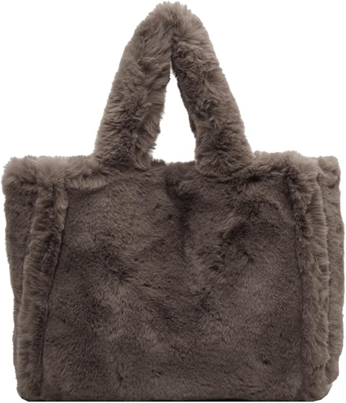 Fluffy Tote Bag Large Fur Purses for Women Winter Fuzzy Totes Furry Shoulder Handbag Plush Bags | Amazon (US)