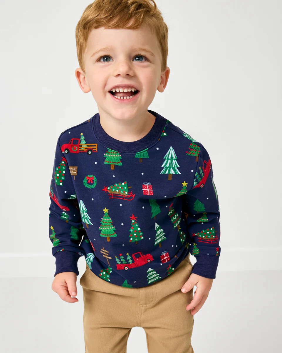 Navy Tree Traffic Crewneck Sweatshirt | Little Sleepies