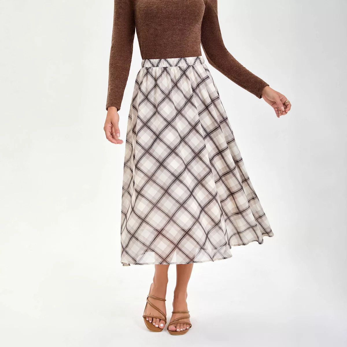 Women's Chiffon A-Line Skirt - A New Day™ Beige Check | Target