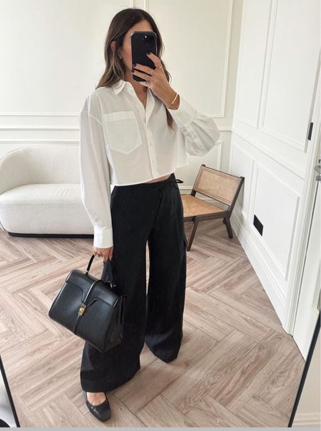 Cropped shirt and black cargo trousers for work today 🤍

#LTKSeasonal #LTKstyletip #LTKeurope