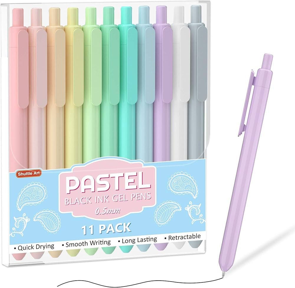 Retractable Pastel Gel Ink Pens, Shuttle Art 11 Pack Black Ink Pens, Cute Pens 0.5mm Fine Point f... | Amazon (US)