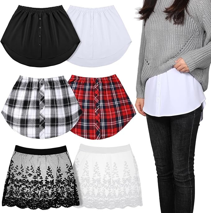 6 Pcs Shirt Extender for Women Adjustable Half Slip Mini Lace Plaid Short Extenders... | Amazon (US)