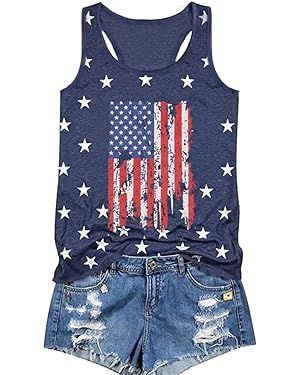 USA Tank Tops Women American Flag Sleeveless Shirt Novelty Graphic 4th July Patriotic Shirt Vest ... | Amazon (US)