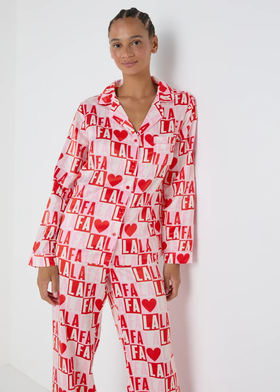 Joyful Pink Fa La La La Satin Pyjama Set | Matalan (UK)