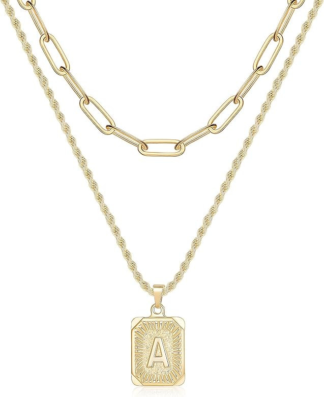 Yooblue Gold Layered Initial Necklaces for Women, 14K Gold Plated Initial Pendant Necklaces Paper... | Amazon (US)