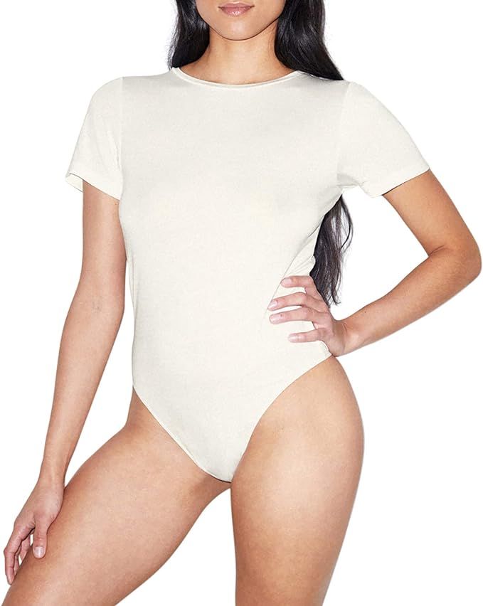 American Apparel Women's Mix Modal Short Sleeve T-Shirt Bodysuit | Amazon (US)