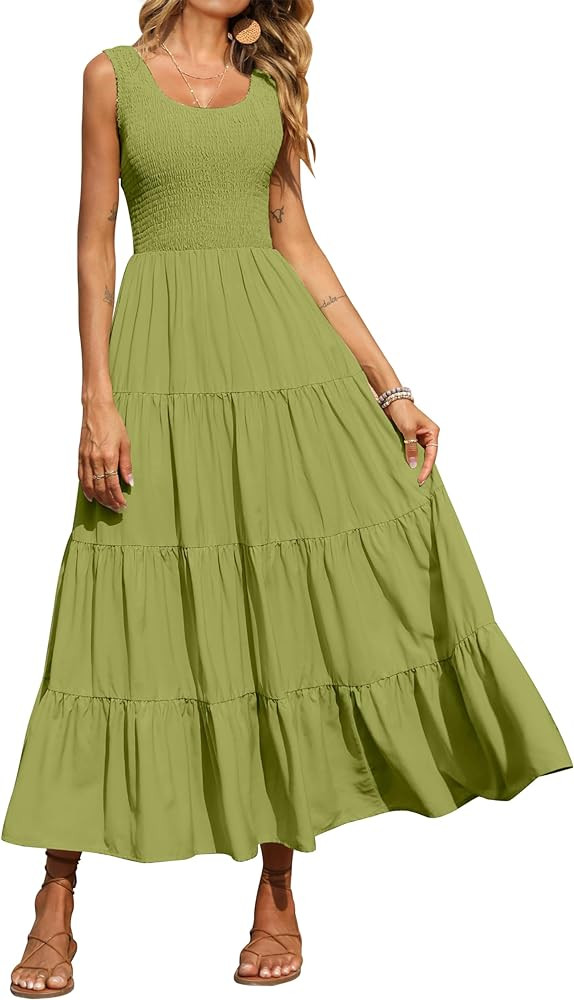 PRETTYGARDEN Women's 2025 Casual Loose Plain Maxi Sundress Smocked Tank Dress Sleeveless Summer B... | Amazon (US)