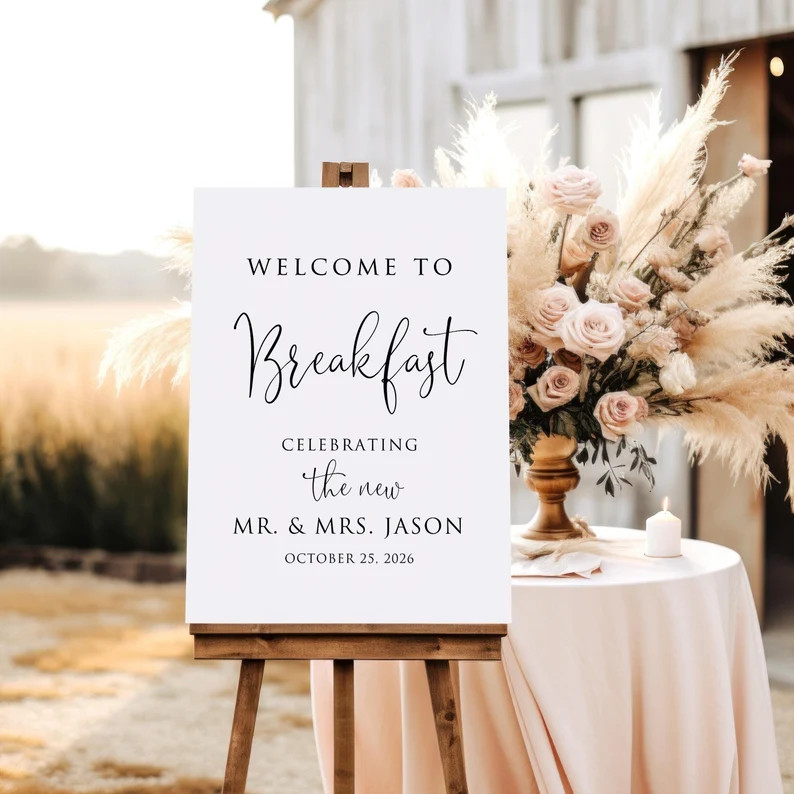 PRINTED Modern Wedding Breakfast Welcome Sign, Celebrating the New Mr.& Mrs., Post Wedding Brunch... | Etsy (US)