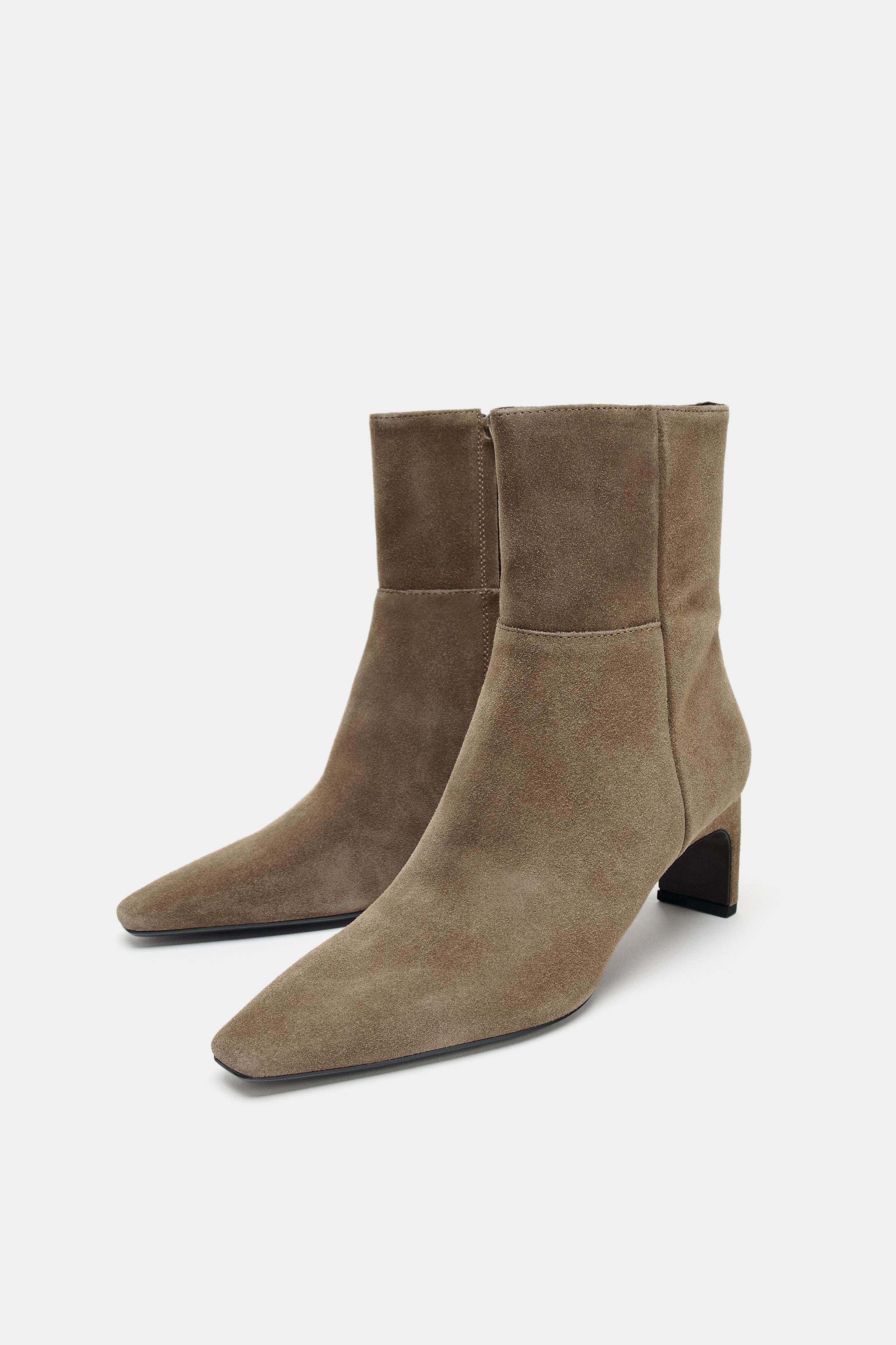 SPLIT SUEDE KITTEN HEEL ANKLE BOOTS | Zara US