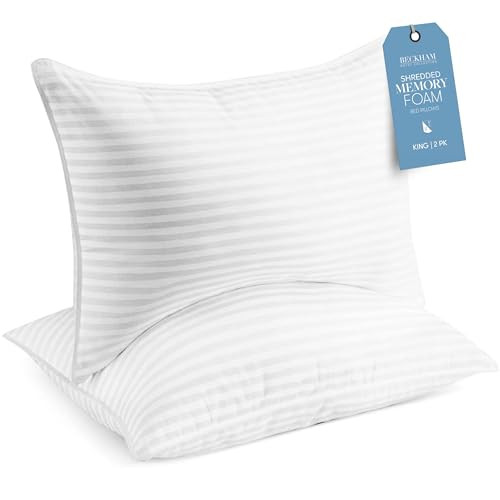 Beckham Hotel Collection King Size Memory Foam (Adjustable Fill) Bed Pillows Set of 2 - Cooling Shredded Foam Pillow for Back, Stomach or Side Sleepers | Amazon (US)