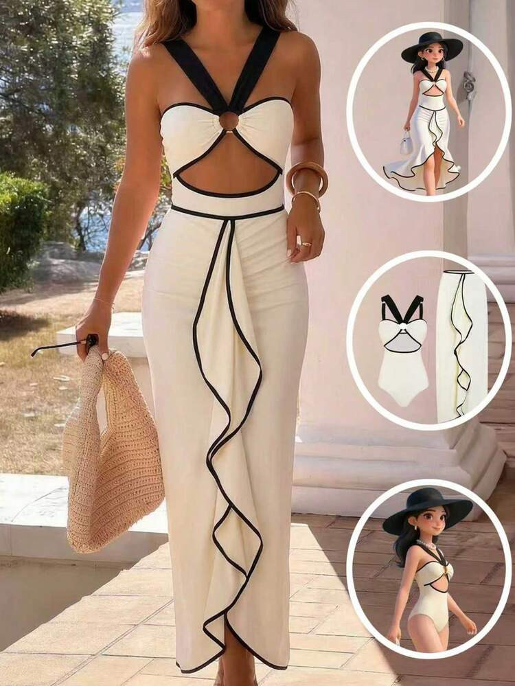 Sirith 2pcs All White Summer Elegant Holiday Party Vacation Bohemian Spaghetti Strap Beach Outfit... | SHEIN