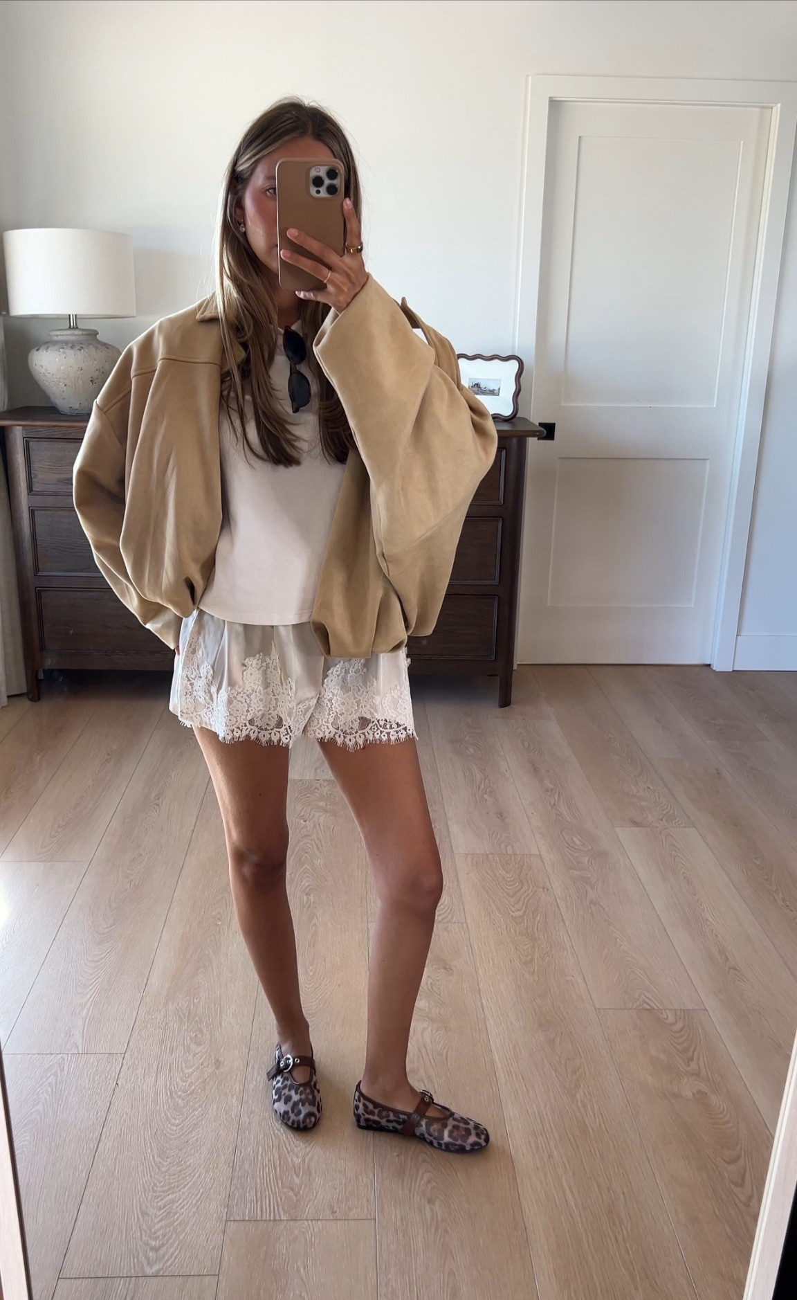 WHAT I'M WEARING:
Amazon suede jacket- comes in several cute colors! 
Cuts white tee- best white basic tees
Amazon shorts and flats