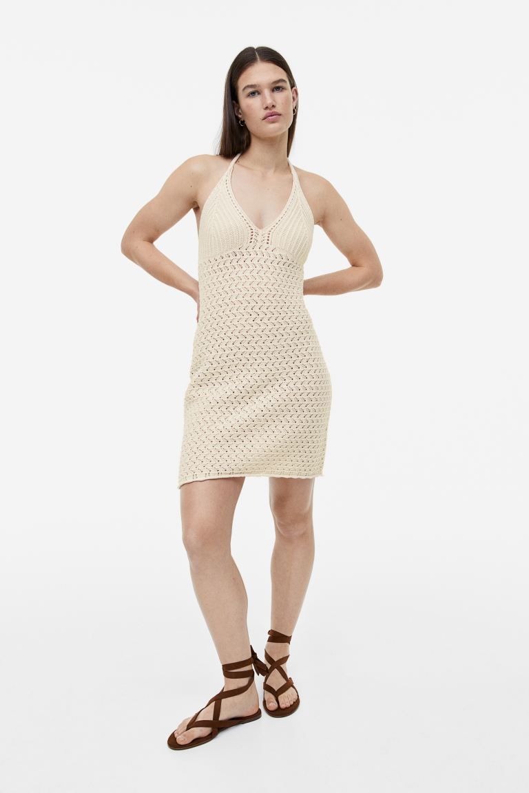 Crochet-look Mini Dress - Light beige - Ladies | H&M US | H&M (US + CA)