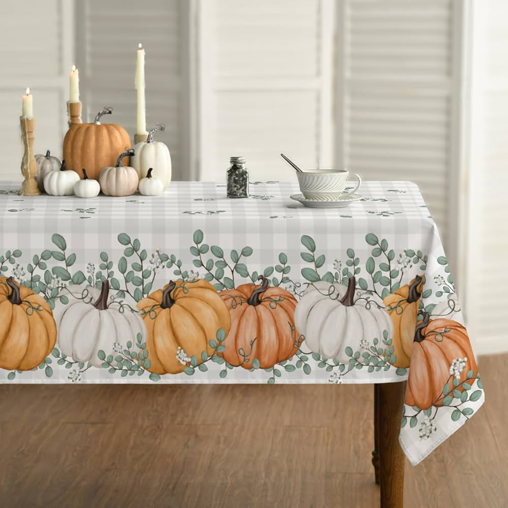 Horaldaily Fall Tablecloth 60x84 Inch Rectangular, Thanksgiving Autumn Harvest Orange Pumpkin Buf... | Amazon (US)