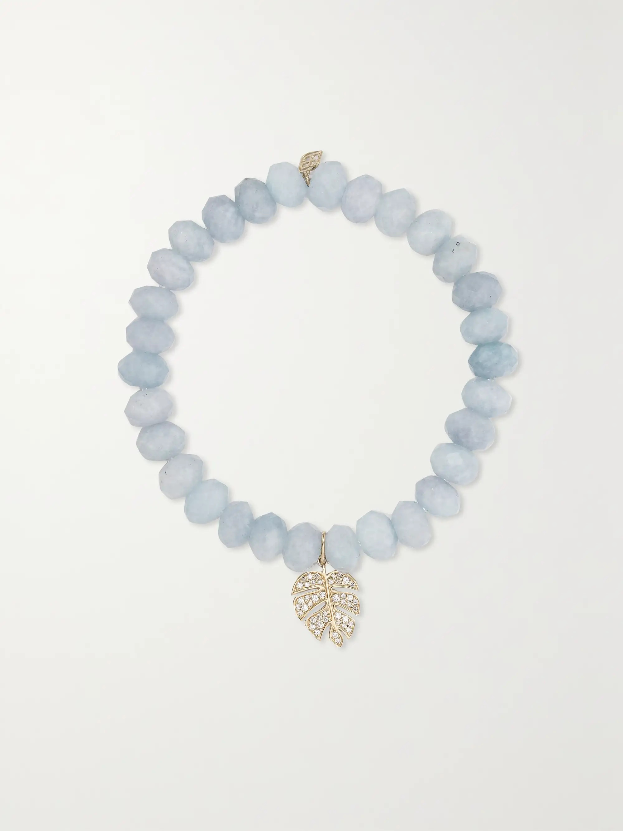 Medium Monstera Leaf 14-karat gold, aquamarine and diamond bracelet | NET-A-PORTER (US)