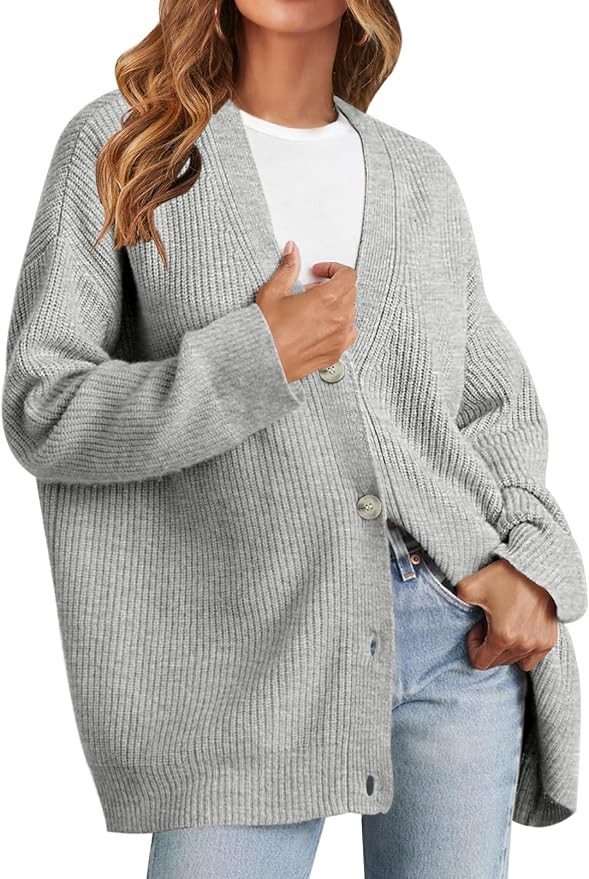 MEROKEETY Women's Cardigan Sweaters 2023 Fall Open Front Oversized Button V Neck Loose Soft Knit ... | Amazon (US)