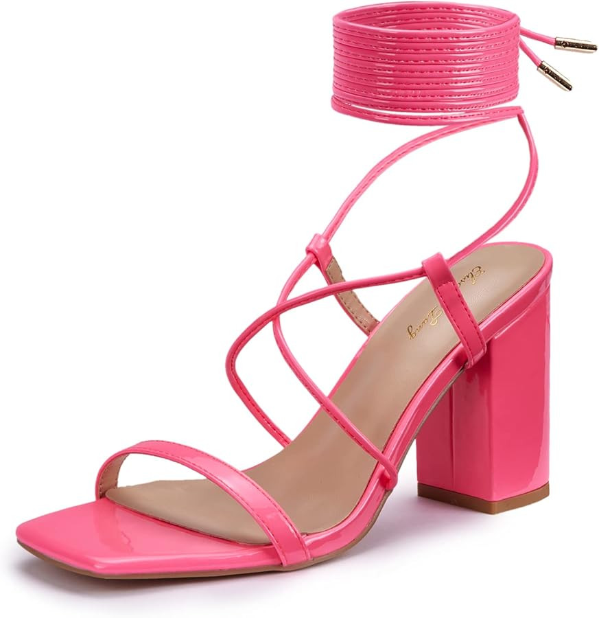 Elisabet Tang Women's Lace Up Chunky Heels Sandals,3 inch Block Heels Ankle Wrap Strappy Heel Squ... | Amazon (US)