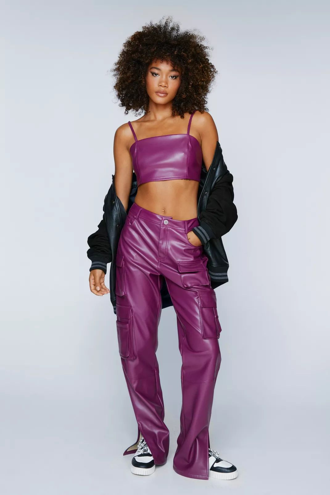 Faux Leather Wide Leg Cargo Pants | Nasty Gal (US)