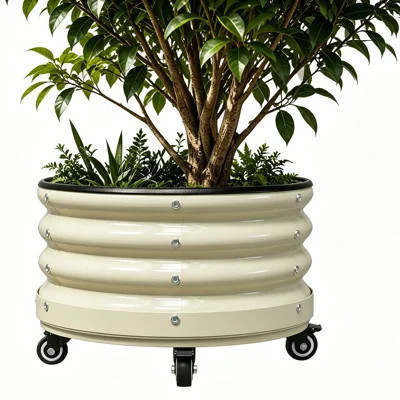24.4" Extra Large Rolling Tree Planter with Wheels - Outdoor Metal Garden Pot for Citrus Trees, Tomatoes & Flowers | Wayfair North America