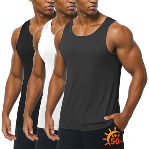 ZITY UPF 50+ Sleeveless A-Shirts for Men 3 Pack Shirts for Men Workout Tank Tops Fast Dry Breathable Muscle Gym Fitness Dark Grey/White/Black | Amazon (US)