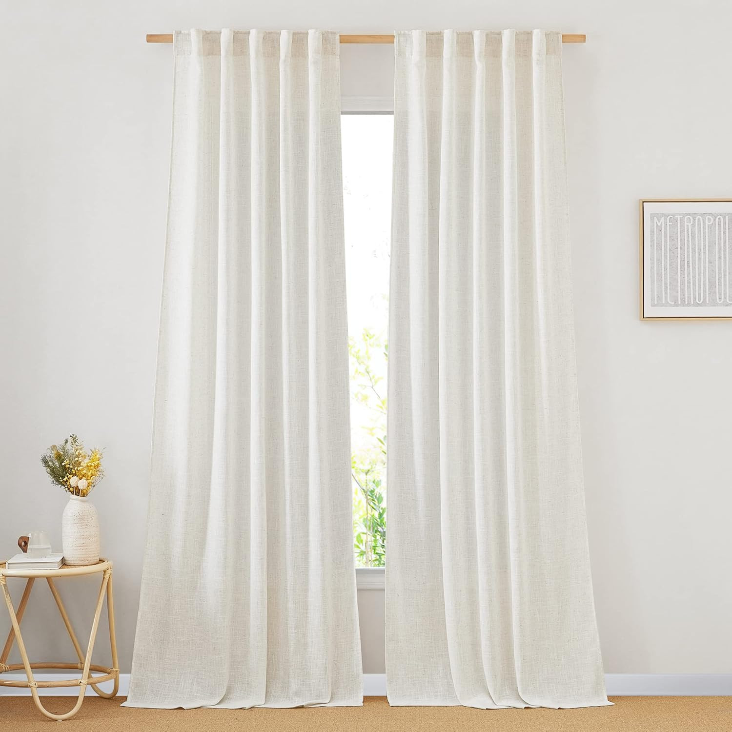 NICETOWN Linen Curtains 92 inches Long, Rod Pocket & Back Tab Semi Sheer Flax Linen Burlap Window... | Amazon (US)