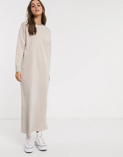 ASOS DESIGN – Sweatshirt-Maxikleid in hellem Beige im Oversize-Stil | ASOS (Global)
