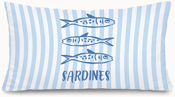 Coastal Beach Pillow Covers 12x20,Beach Room Decor,Nautical Ocean Sardine Fish Neutral Blue Strip... | Amazon (US)