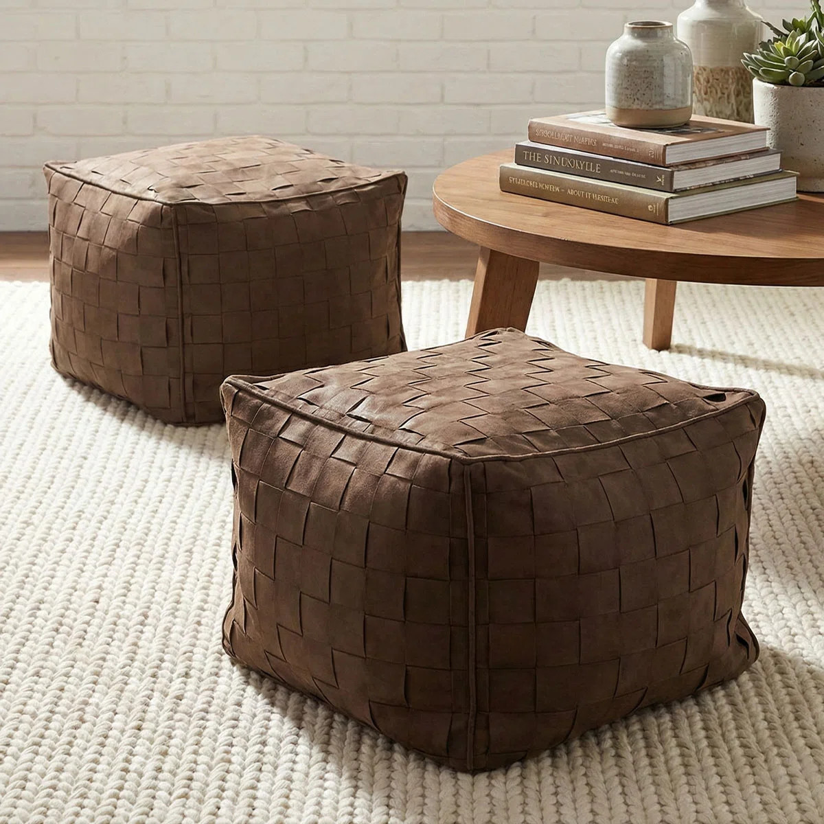 Modern 22" Wide Woven Square Ottoman Poufs (Set Of 2) | Wayfair North America