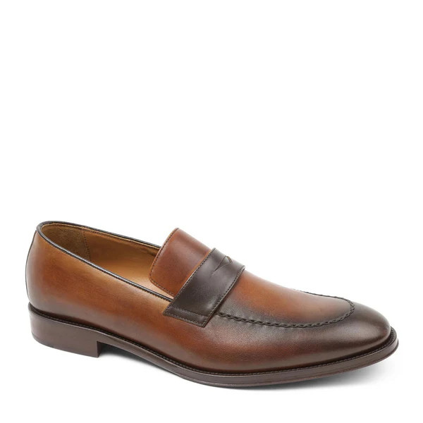 Arezzo Burnished Penny Loafer - Cognac/Dark Brown | Bruno Magli